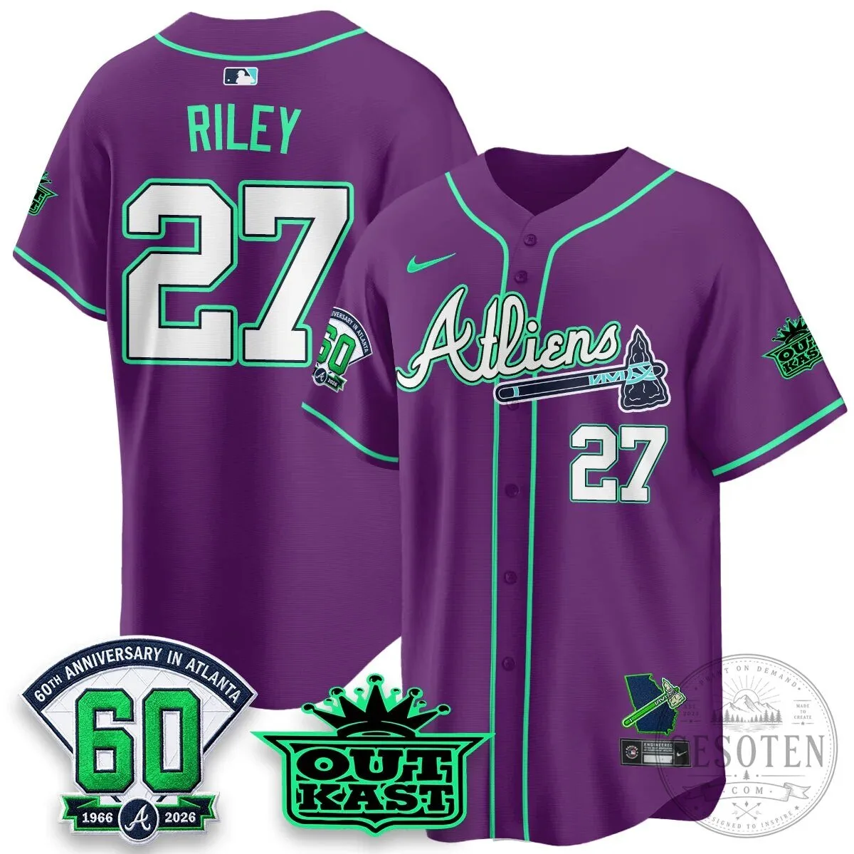 Atlanta Braves Aaron 44 Outkast 60th Anniversary Baseball Jersey 83 Atlanta Braves Aaron 44 Outkast 60th Anniversary Baseball Jersey