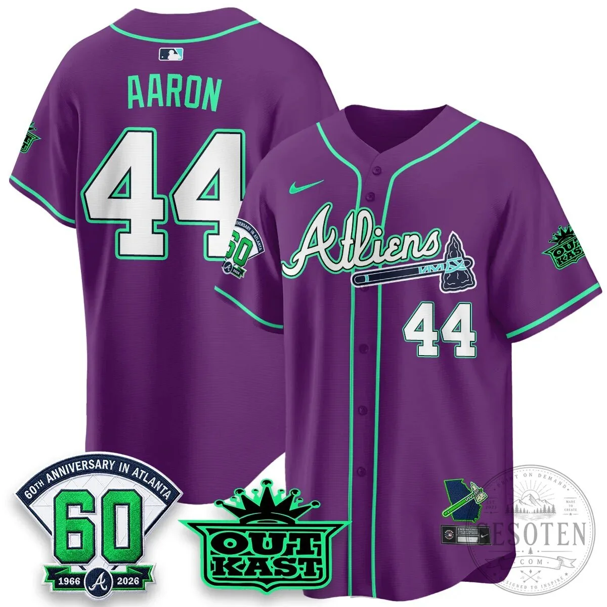 Atlanta Braves Aaron 44 Outkast 60th Anniversary Baseball Jersey 87 Atlanta Braves Aaron 44 Outkast 60th Anniversary Baseball Jersey