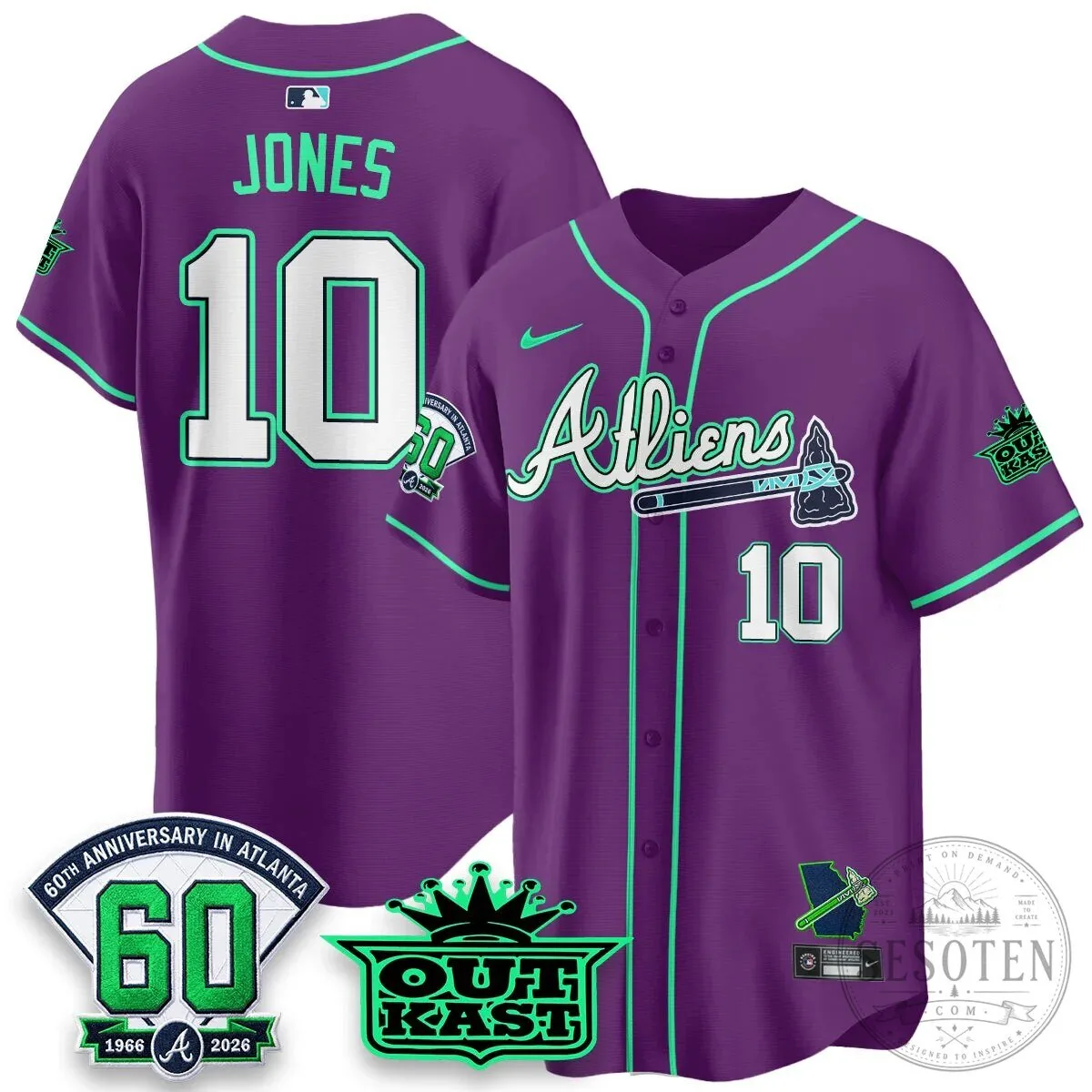 Atlanta Braves Aaron 44 Outkast 60th Anniversary Baseball Jersey 88 Atlanta Braves Aaron 44 Outkast 60th Anniversary Baseball Jersey