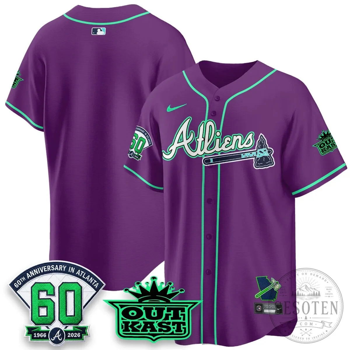Atlanta Braves Aaron 44 Outkast 60th Anniversary Baseball Jersey 91 Atlanta Braves Aaron 44 Outkast 60th Anniversary Baseball Jersey