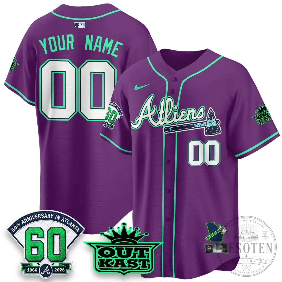 Atlanta Braves Outkast Atliens Baseball Jersey - Custom Name and Number 11 Atlanta Braves Outkast Atliens Baseball Jersey - Custom Name and Number