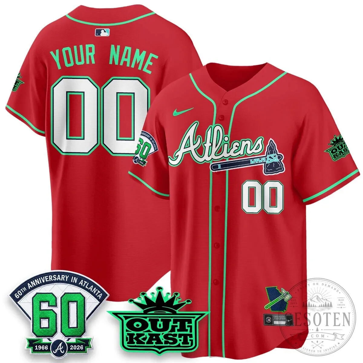 Atlanta Braves Outkast Atliens Baseball Jersey - Custom Name and Number 12 Atlanta Braves Outkast Atliens Baseball Jersey - Custom Name and Number
