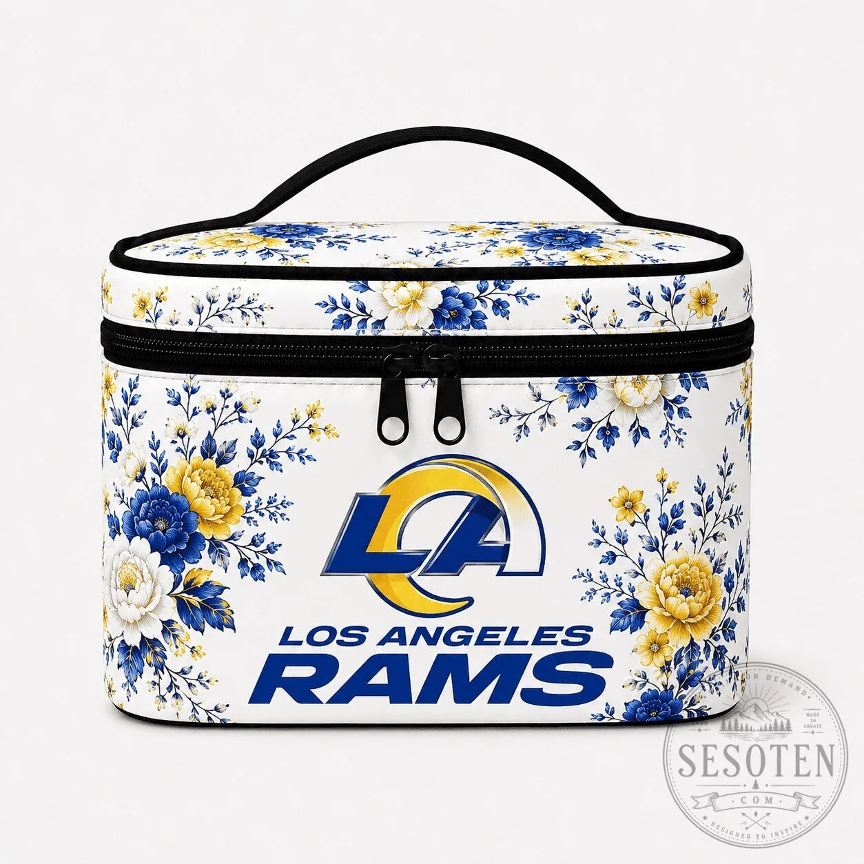 Los Angeles Rams Floral Pattern White Cosmetic Bag with Handle