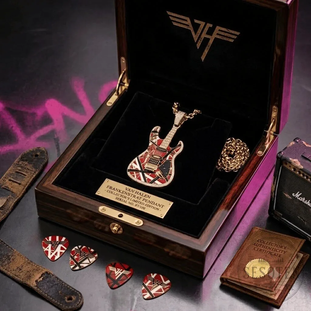 Van Halen Diamond Frankenstrat Guitar Pendant Necklace with Gold Chain