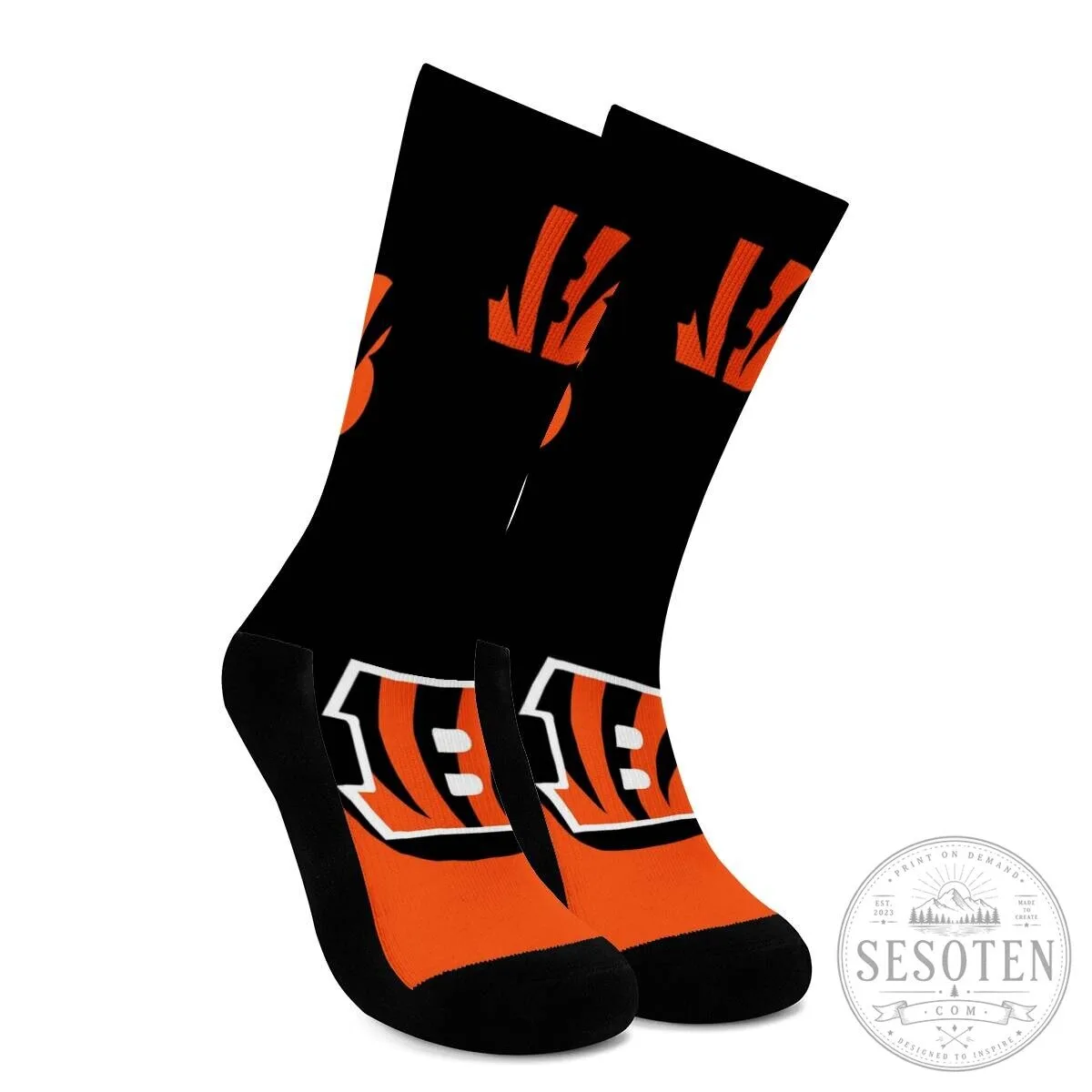 Cincinnati Bengals Black And Orange Team Logo Crew Socks