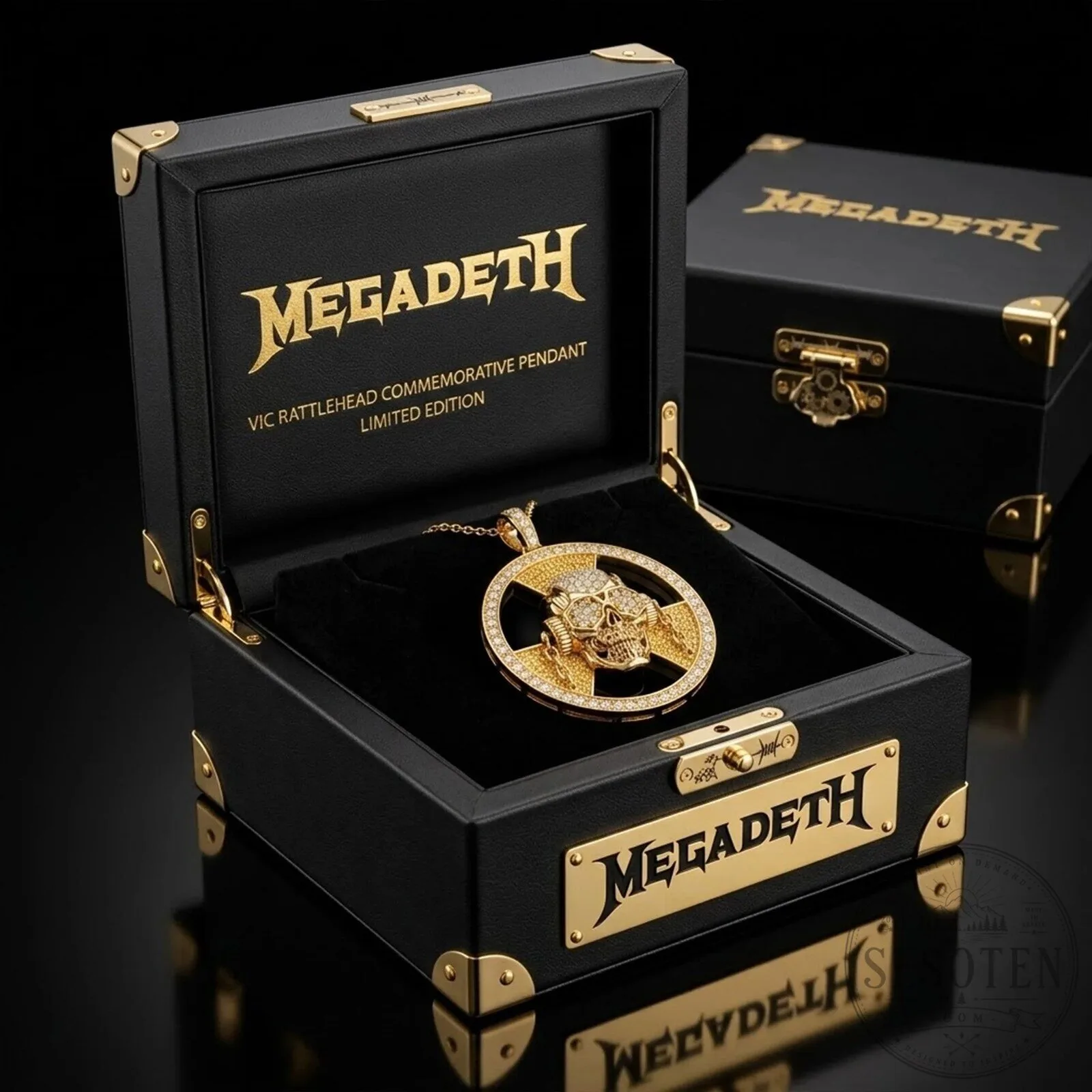 Megadeth Vic Rattlehead Commemorative Gold Diamond Pendant Necklace