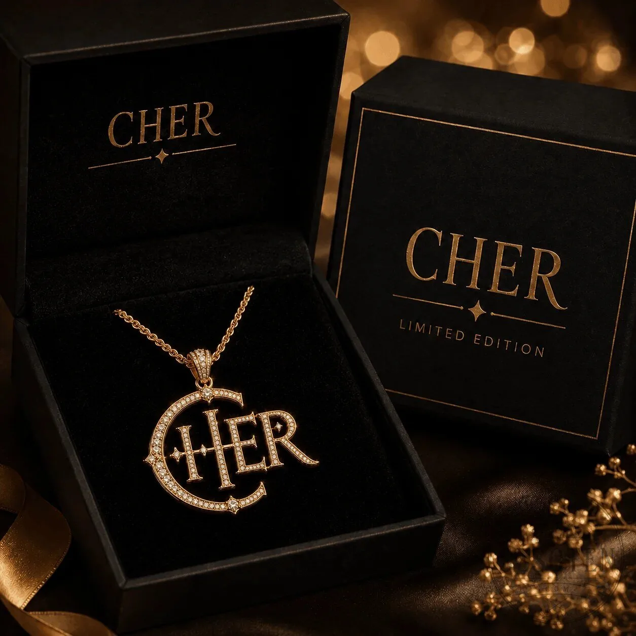Cher Gold Chain Necklace with Diamond Pendant, Limited Edition Jewelry