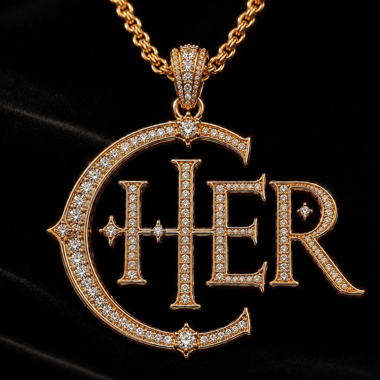 Cher Gold Chain Necklace with Diamond Pendant, Limited Edition Jewelry 9 Cher Gold Chain Necklace with Diamond Pendant, Limited Edition Jewelry