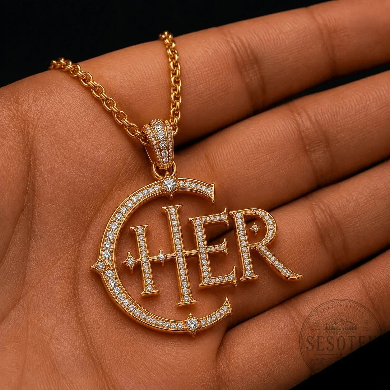 Cher Gold Chain Necklace with Diamond Pendant, Limited Edition Jewelry 11 Cher Gold Chain Necklace with Diamond Pendant, Limited Edition Jewelry
