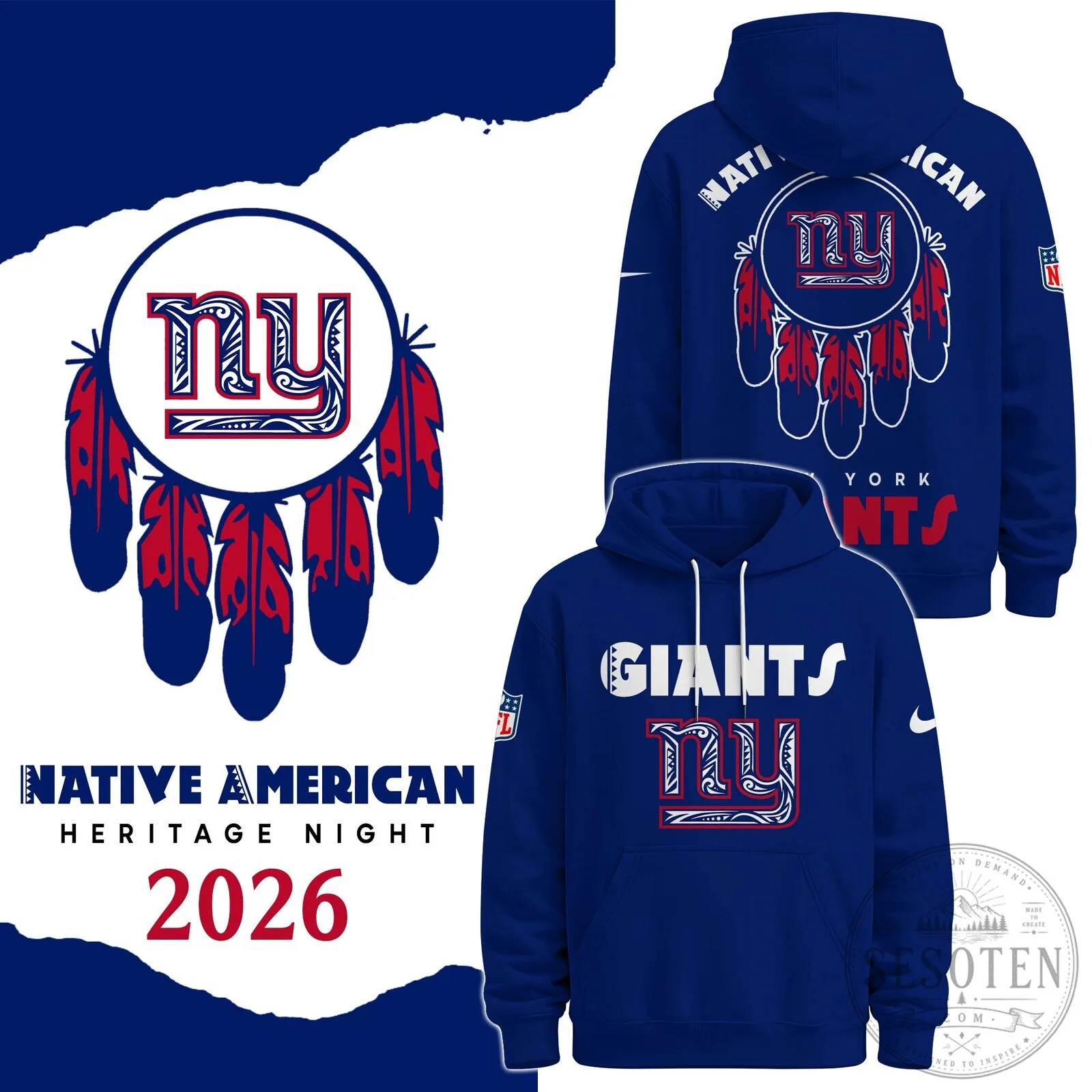New York Giants Native American Heritage Night Blue Hoodie
