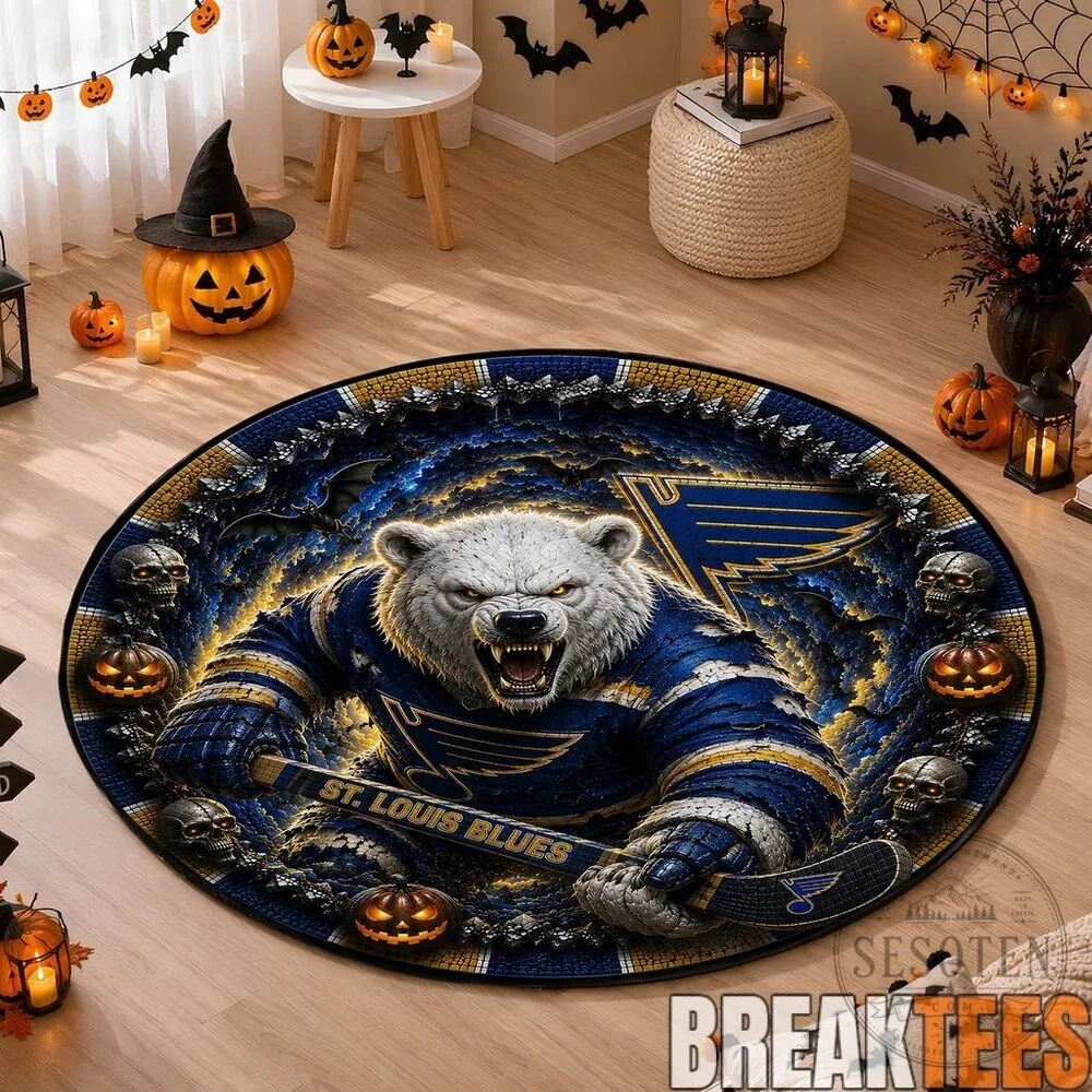St. Louis Blues Halloween Bear Hockey Round Area Rug