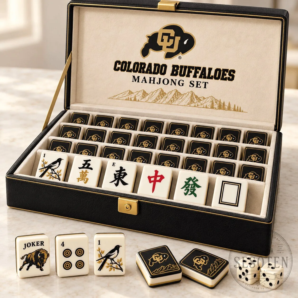 Colorado Buffaloes Mahjong Game Set with Dice and Carrying Case