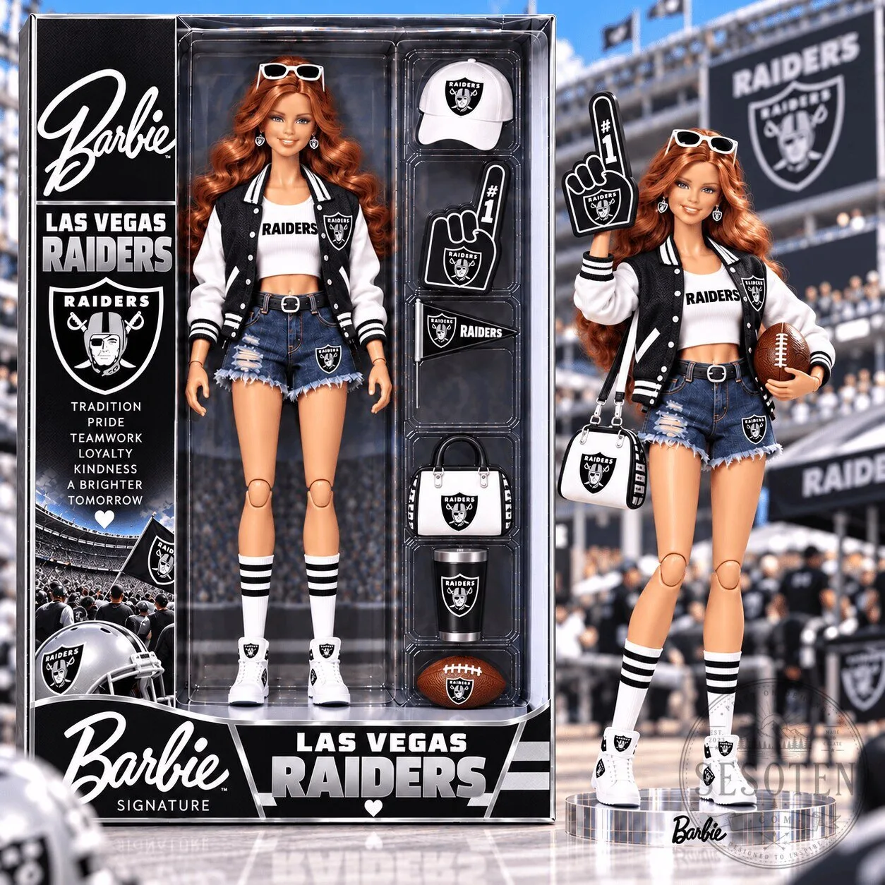 Las Vegas Raiders Barbie Signature Football Fan Collector Doll 2 Las Vegas Raiders Barbie Signature Football Fan Collector Doll