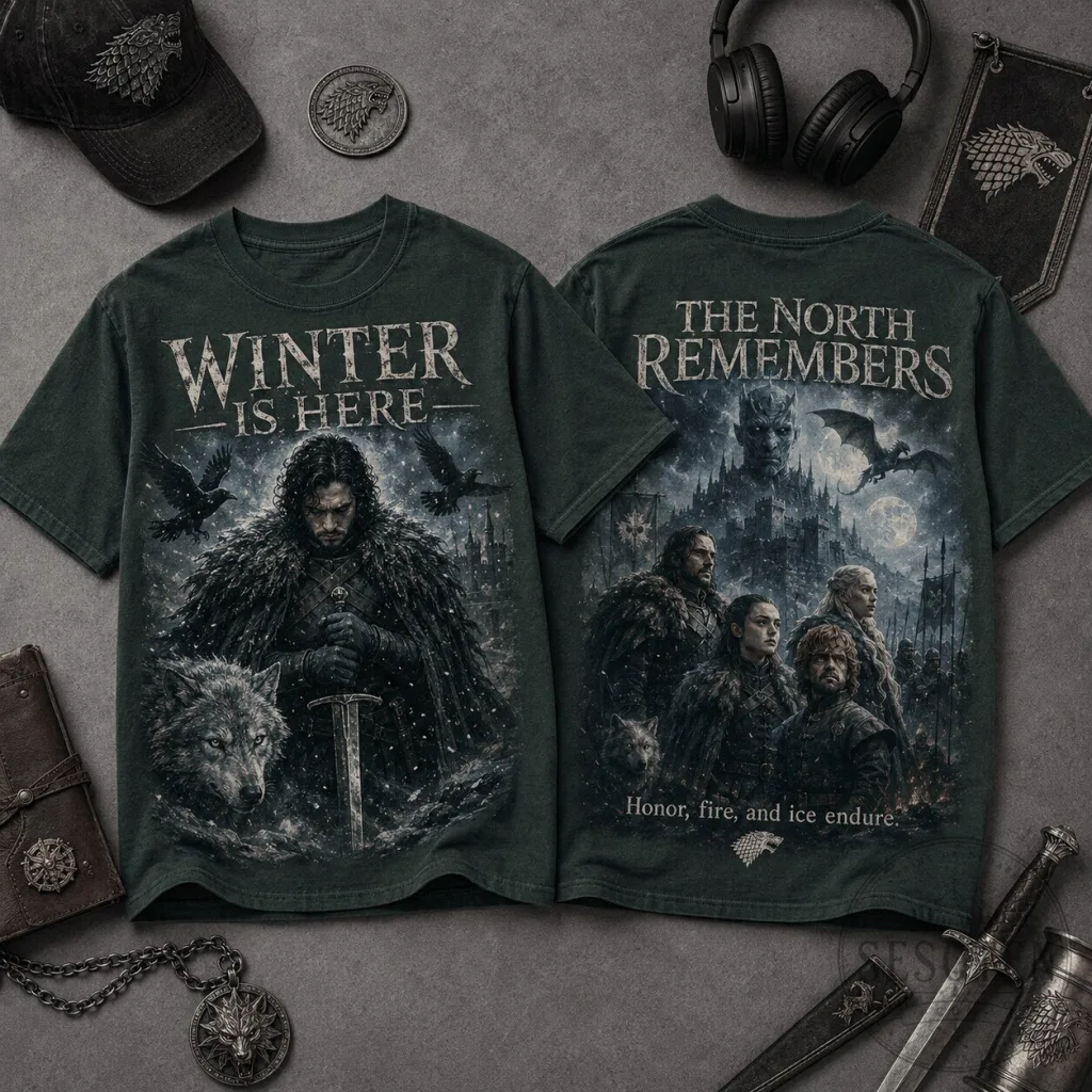 Game of Thrones Winter Is Here Jon Snow Fantasy Art T-Shirt 1 Game of Thrones Winter Is Here Jon Snow Fantasy Art T-Shirt