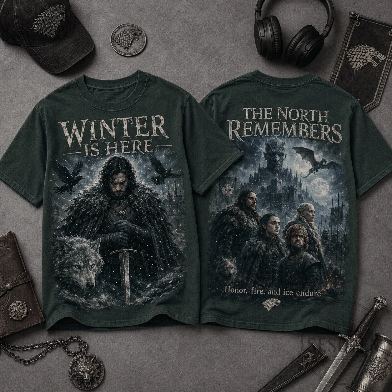 Game of Thrones Winter Is Here Jon Snow Fantasy Art T-Shirt 2 Game of Thrones Winter Is Here Jon Snow Fantasy Art T-Shirt