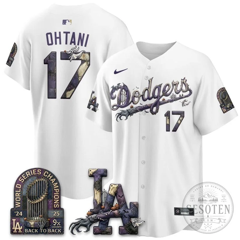 Los Angeles Dodgers Shohei Ohtani Nightmare Before Christmas Halloween Baseball Jersey 10 Los Angeles Dodgers Shohei Ohtani Nightmare Before Christmas Halloween Baseball Jersey