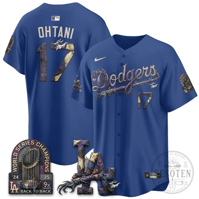 Los Angeles Dodgers Shohei Ohtani Nightmare Before Christmas Halloween Baseball Jersey 11 Los Angeles Dodgers Shohei Ohtani Nightmare Before Christmas Halloween Baseball Jersey
