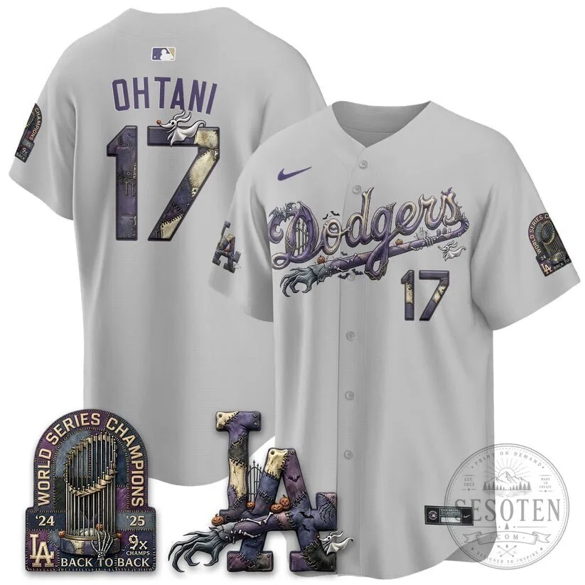 Los Angeles Dodgers Shohei Ohtani Nightmare Before Christmas Halloween Baseball Jersey 12 Los Angeles Dodgers Shohei Ohtani Nightmare Before Christmas Halloween Baseball Jersey