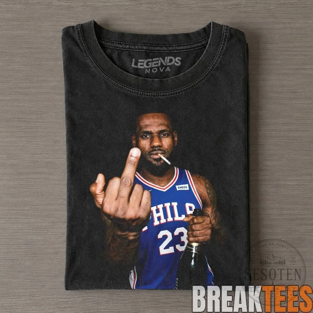 LeBron James Middle Finger Philadelphia 76ers Blue Jersey Funny T-Shirt