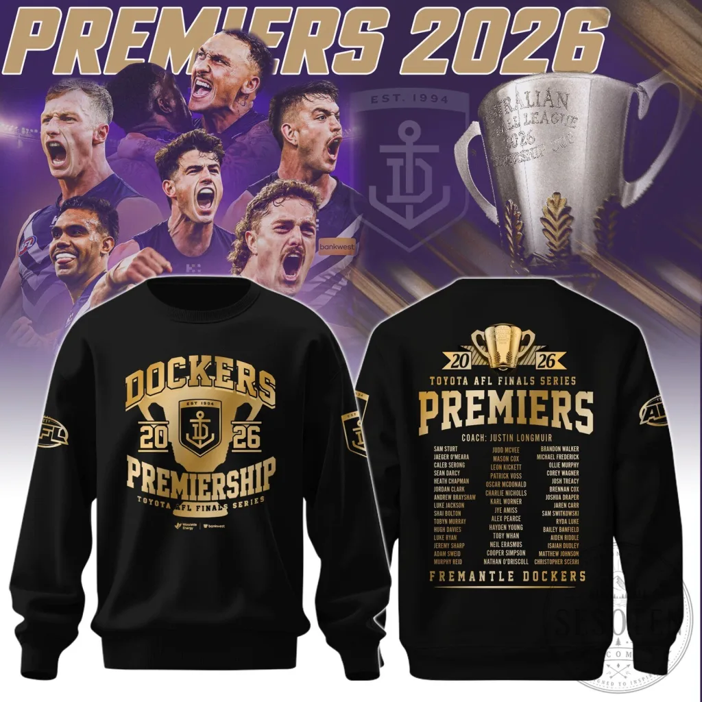 Fremantle Dockers 2026 Premiership Toyota AFL Finals Series Black Sweatshirt Fremantle Dockers 2026 Premiership Toyota AFL Finals Series Black Sweatshirt
