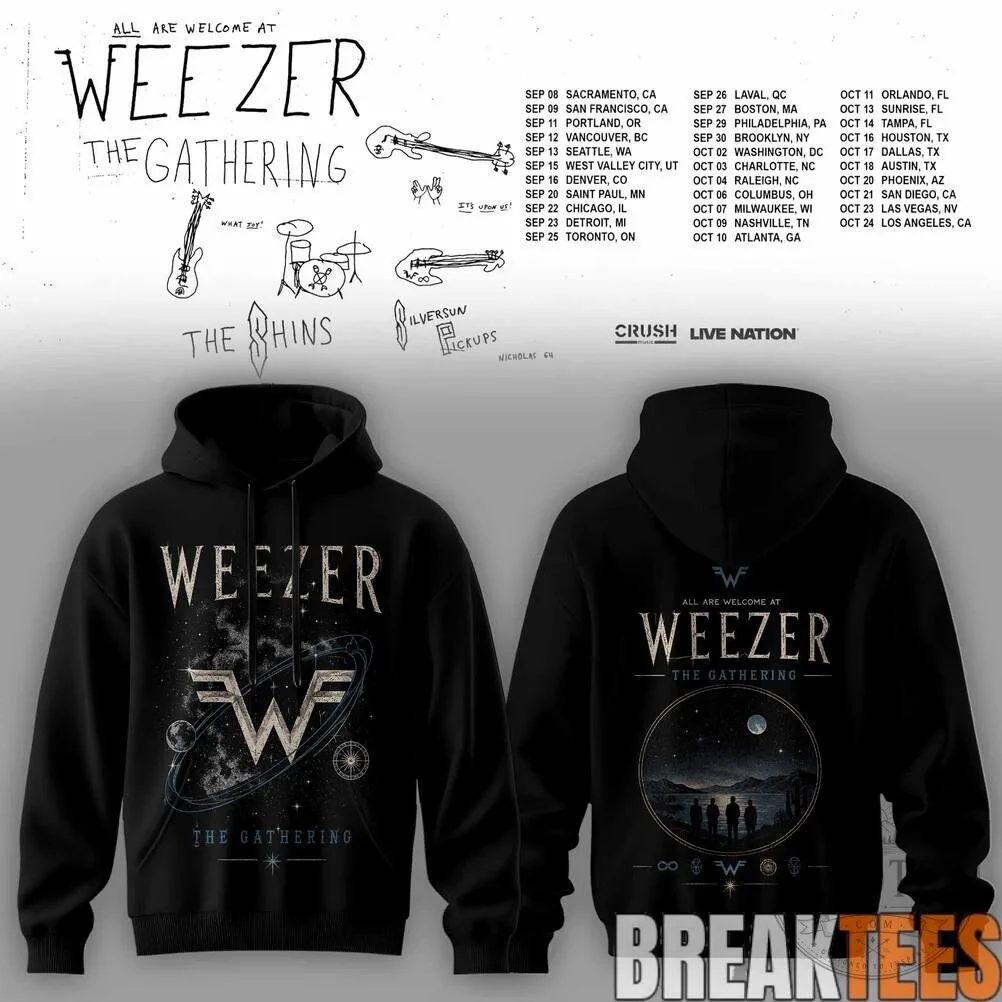 Weezer The Gathering Tour 2024 Concert Dates Black Pullover Hoodie