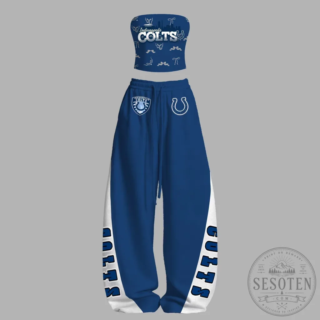 Indianapolis Colts Strapless Crop Top and Wide Leg Sweatpants Two-Piece Set Indianapolis Colts Strapless Crop Top and Wide Leg Sweatpants Two-Piece Set