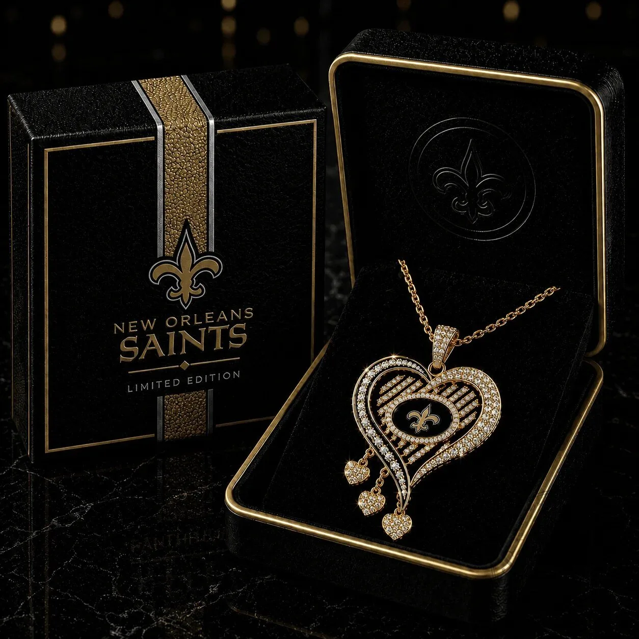 New Orleans Saints Heart Shaped Diamond Pendant Necklace