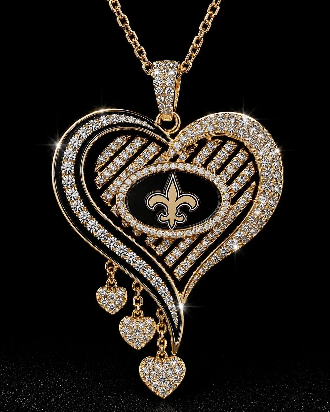New Orleans Saints Heart Shaped Diamond Pendant Necklace 9 New Orleans Saints Heart Shaped Diamond Pendant Necklace