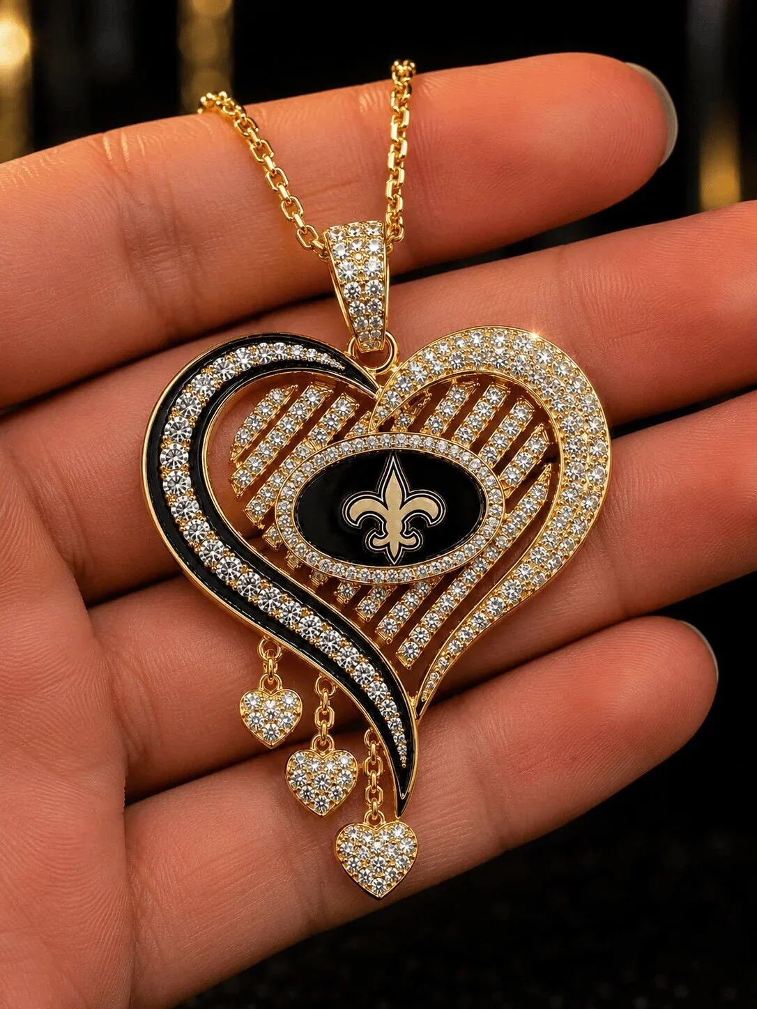New Orleans Saints Heart Shaped Diamond Pendant Necklace 10 New Orleans Saints Heart Shaped Diamond Pendant Necklace