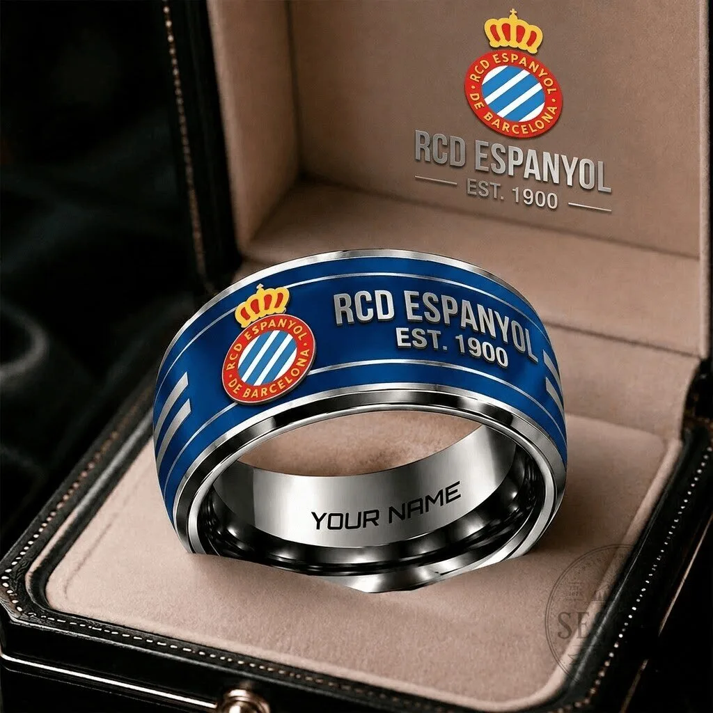 RCD Espanyol Barcelona Football Club Personalized Engraved Stainless Steel Ring
