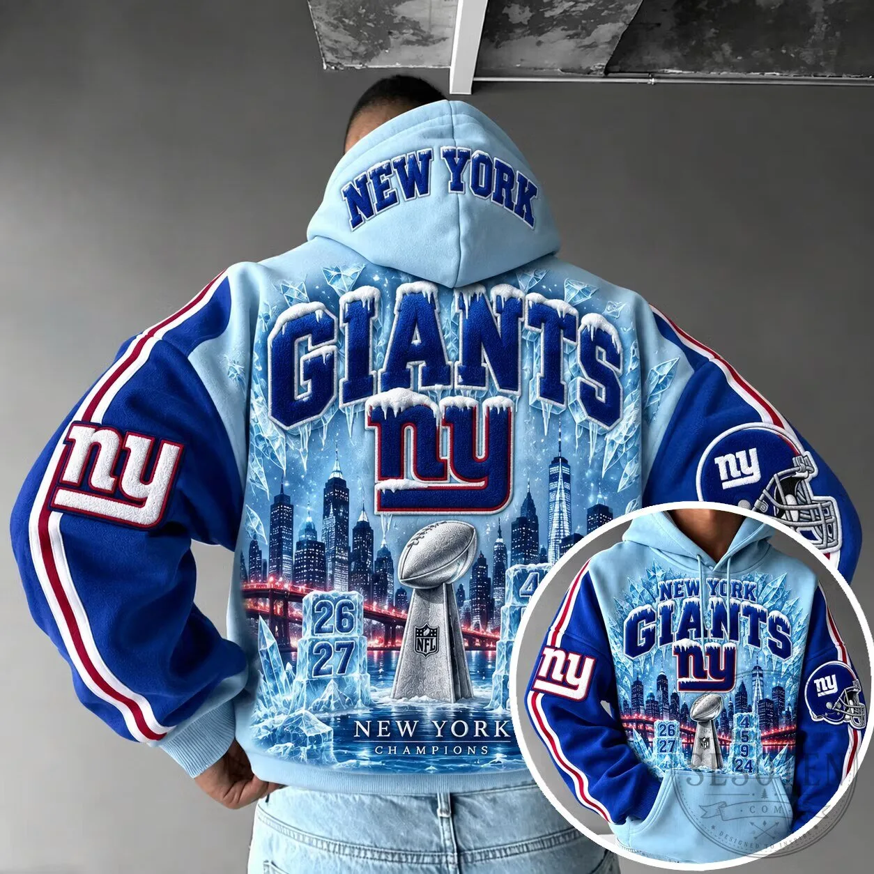 New York Giants Super Bowl Champions Light Blue Hoodie