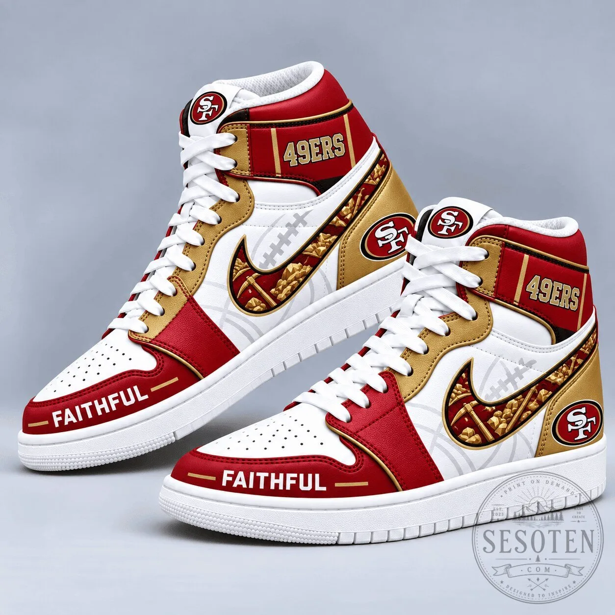San Francisco 49ers Team Logo Pattern High Top Sneakers