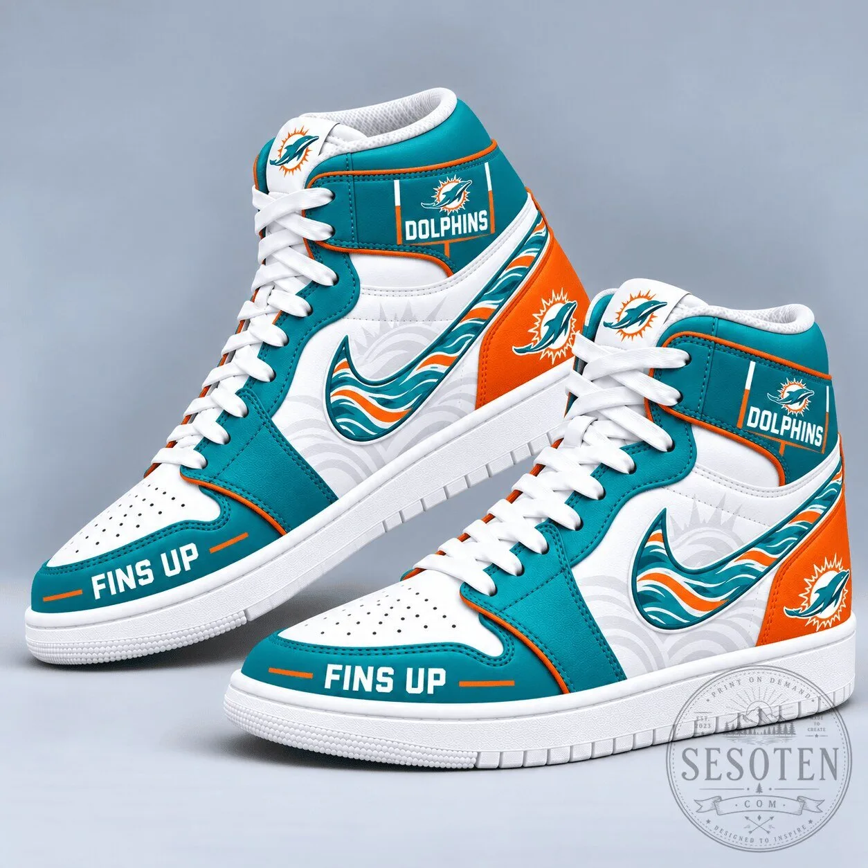 Miami Dolphins Team Logo Pattern High Top Sneakers