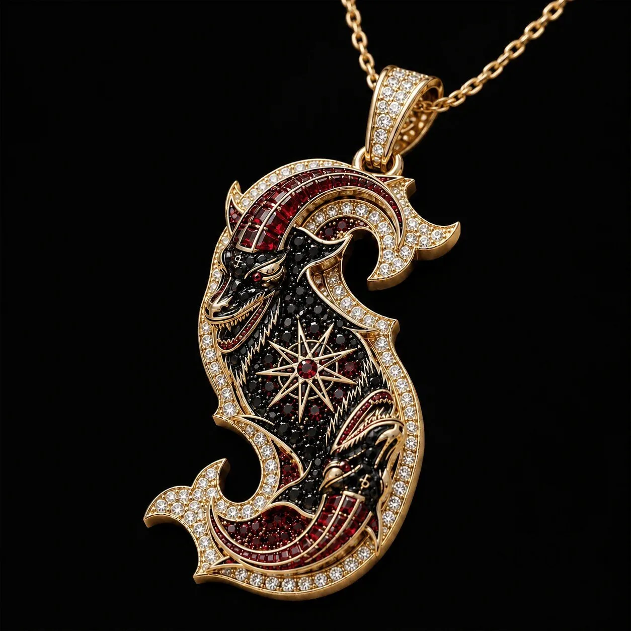 Elegant Gold Chain Necklace with Diamond Studded Baroque Pendant 6 Elegant Gold Chain Necklace with Diamond Studded Baroque Pendant