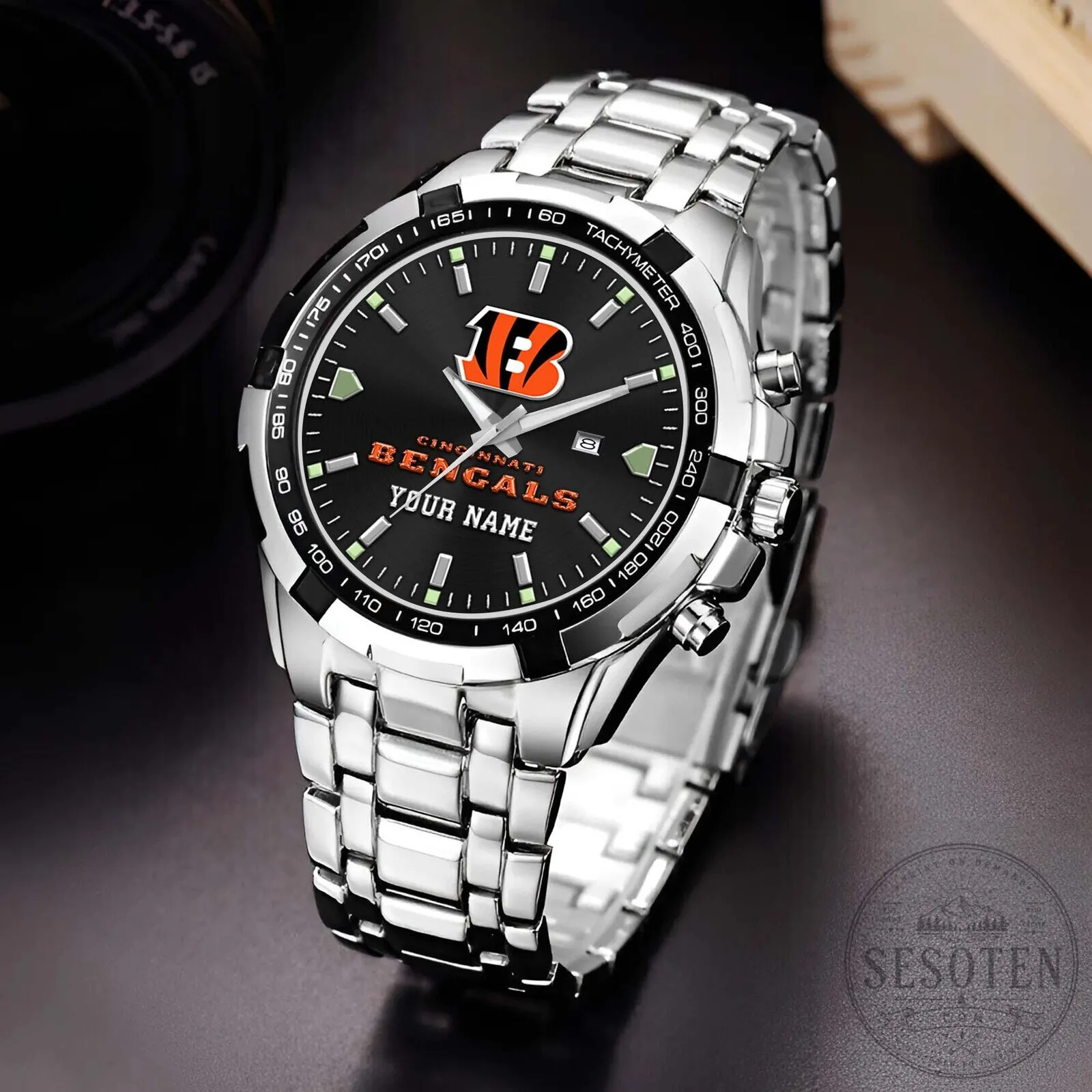 Cincinnati Bengals National Football League Team Logo Stainless Steel Watch