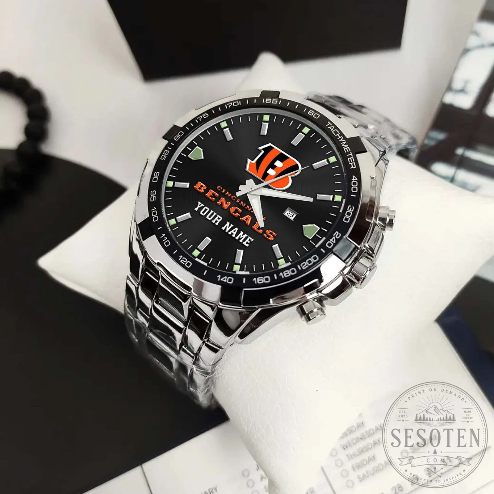 Cincinnati Bengals National Football League Team Logo Stainless Steel Watch 12 Cincinnati Bengals National Football League Team Logo Stainless Steel Watch
