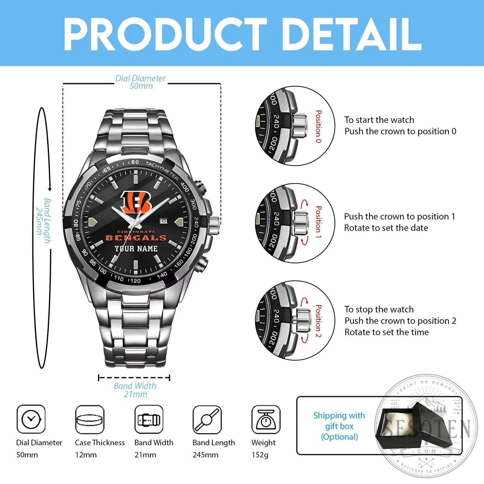 Cincinnati Bengals National Football League Team Logo Stainless Steel Watch 13 Cincinnati Bengals National Football League Team Logo Stainless Steel Watch