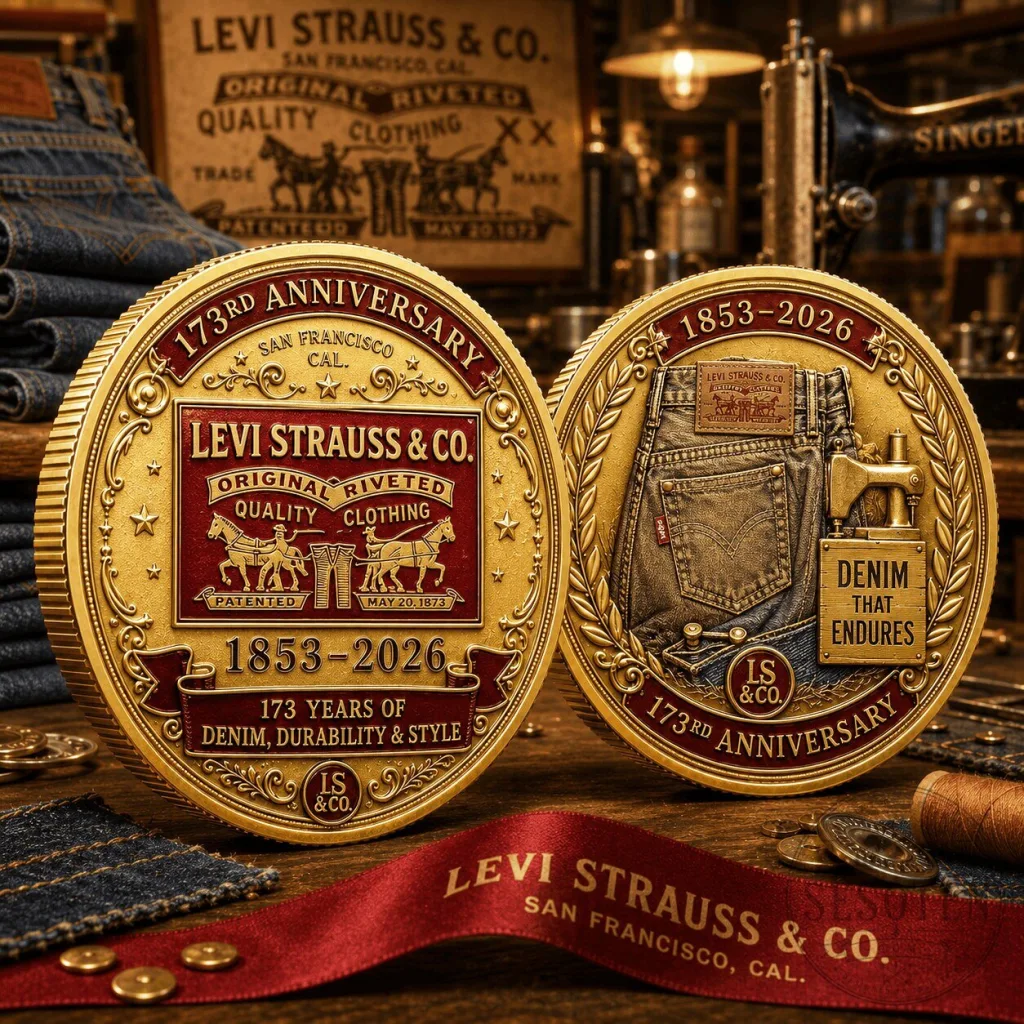 Levi Strauss & Co. 173rd Anniversary Gold Commemorative Coin for Denim Collectors Levi Strauss & Co. 173rd Anniversary Gold Commemorative Coin for Denim Collectors