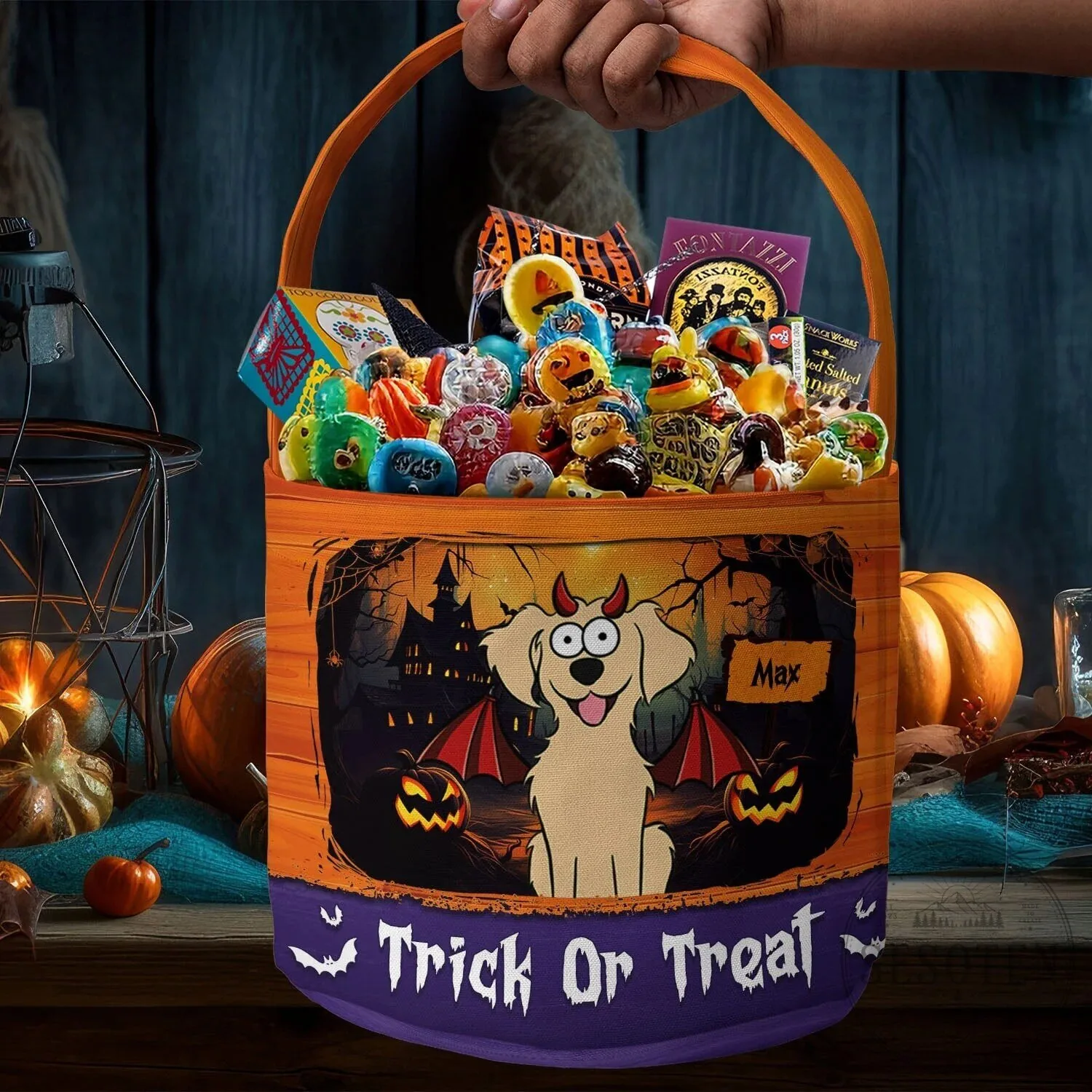 Personalized Dog Halloween Trick or Treat Canvas Bucket Bag 9 Personalized Dog Halloween Trick or Treat Canvas Bucket Bag