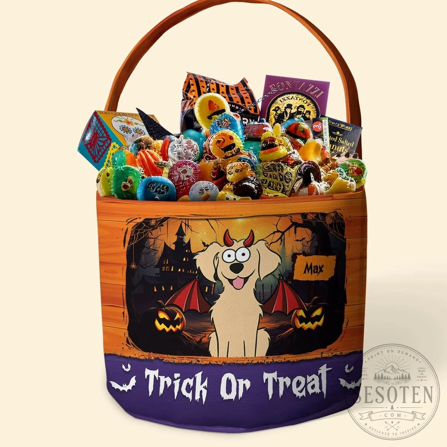 Personalized Dog Halloween Trick or Treat Canvas Bucket Bag 10 Personalized Dog Halloween Trick or Treat Canvas Bucket Bag