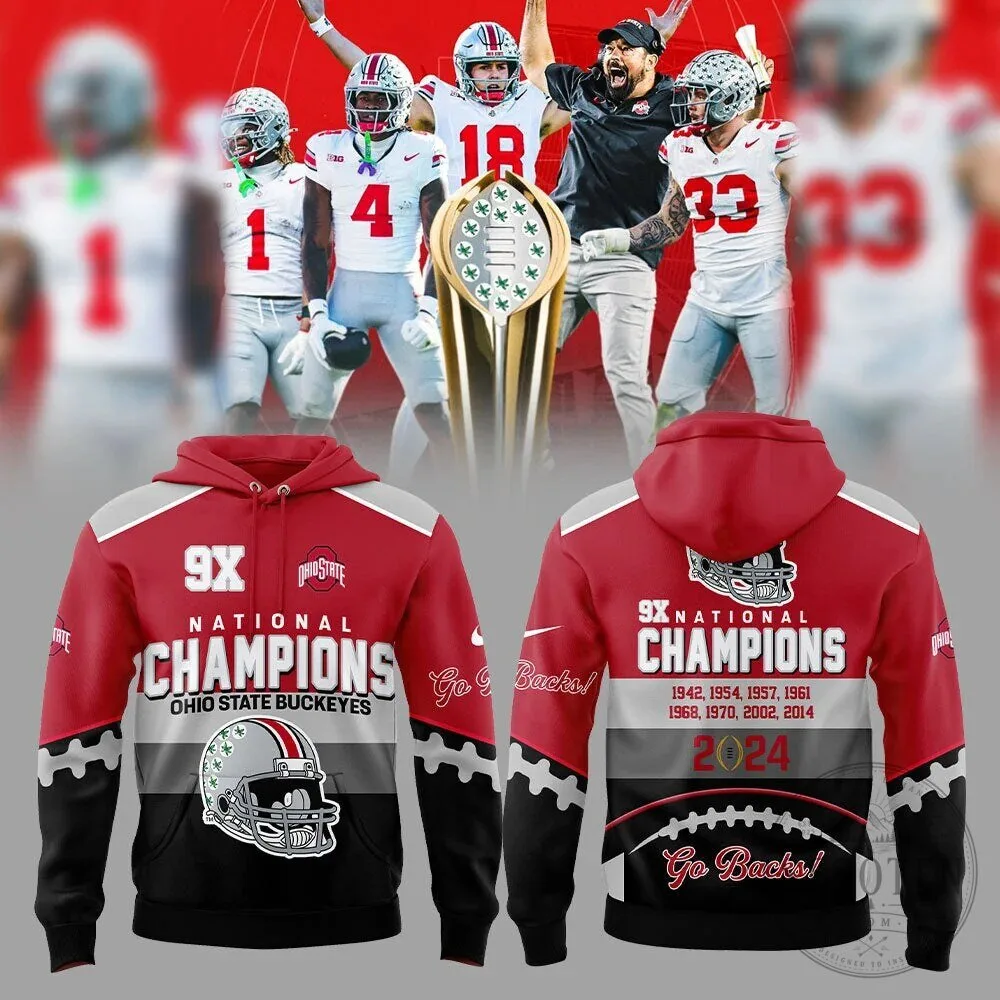 Ohio State Football National Champions 2024 Buckeyes Red Black Hoodie