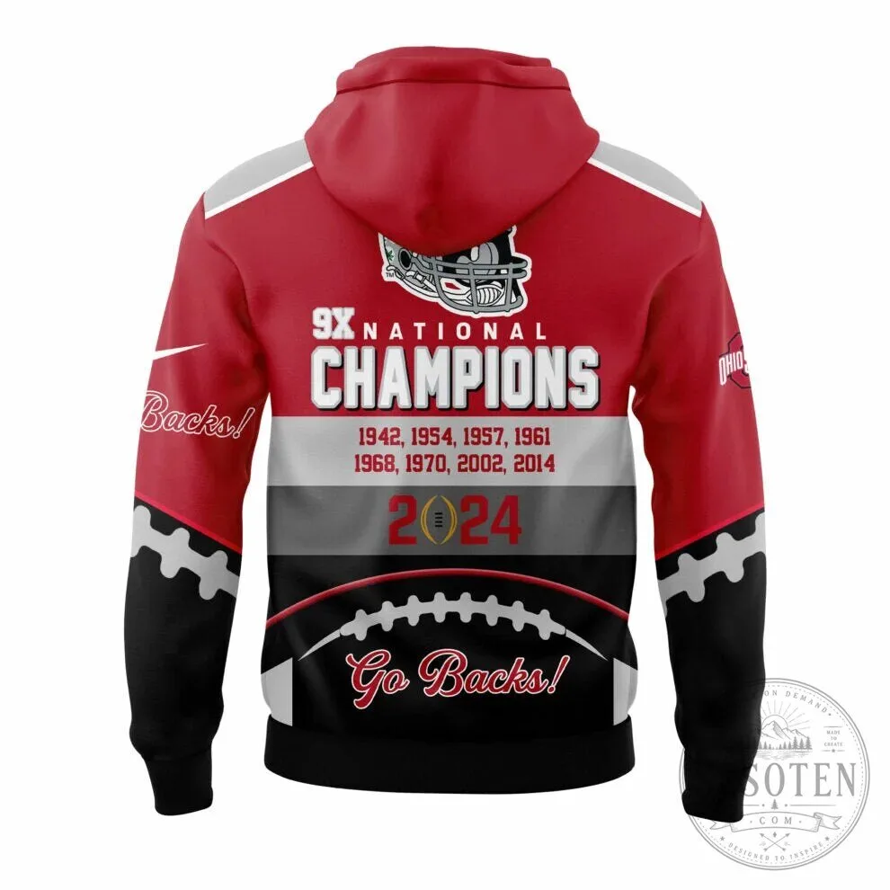 Ohio State Football National Champions 2024 Buckeyes Red Black Hoodie 10 Ohio State Football National Champions 2024 Buckeyes Red Black Hoodie