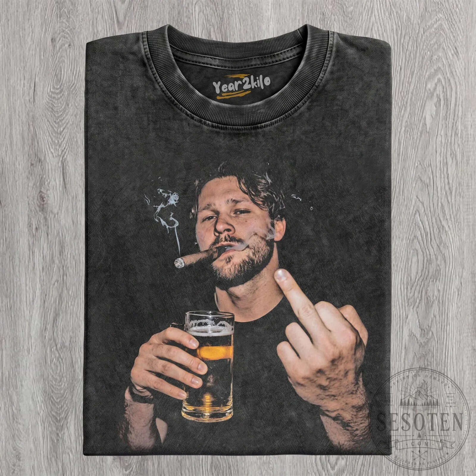 Josh Allen Flipping The Bird Meme Vintage Style T-Shirt