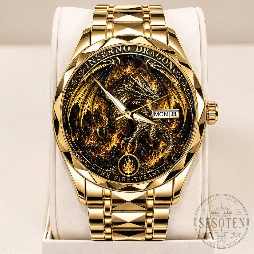 Inferno Dragon Fire Tyrant Gold Plated Luxury Quartz Watch