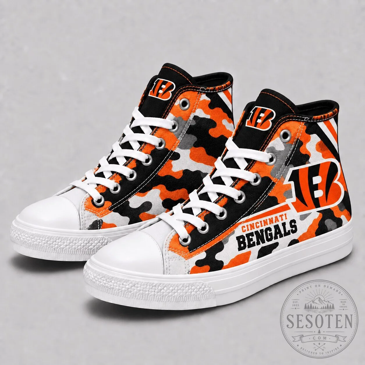 Cincinnati Bengals Orange Camouflage High Top Canvas Shoes