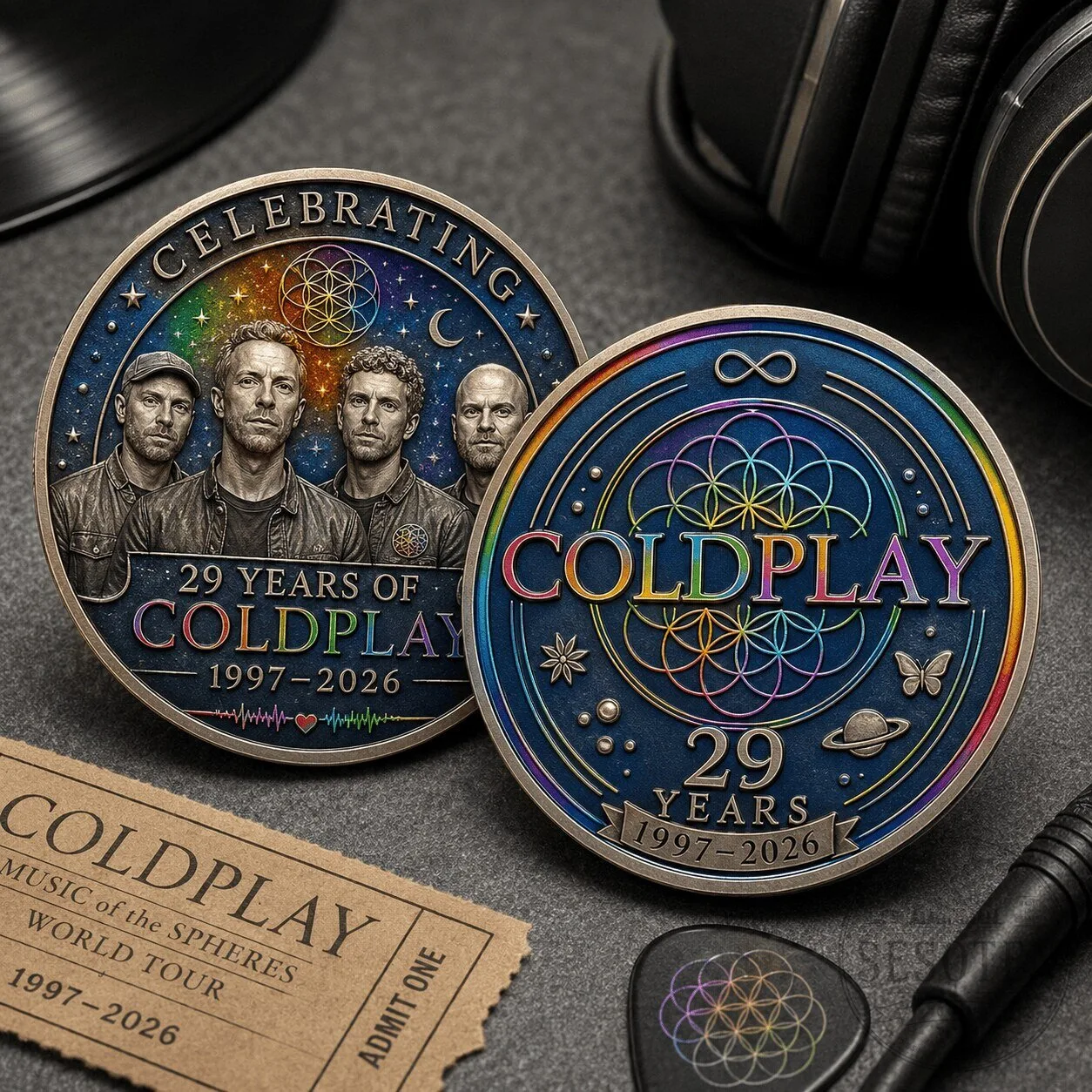 Coldplay 29th Anniversary Music of the Spheres World Tour Collectible Coin 2 Coldplay 29th Anniversary Music of the Spheres World Tour Collectible Coin