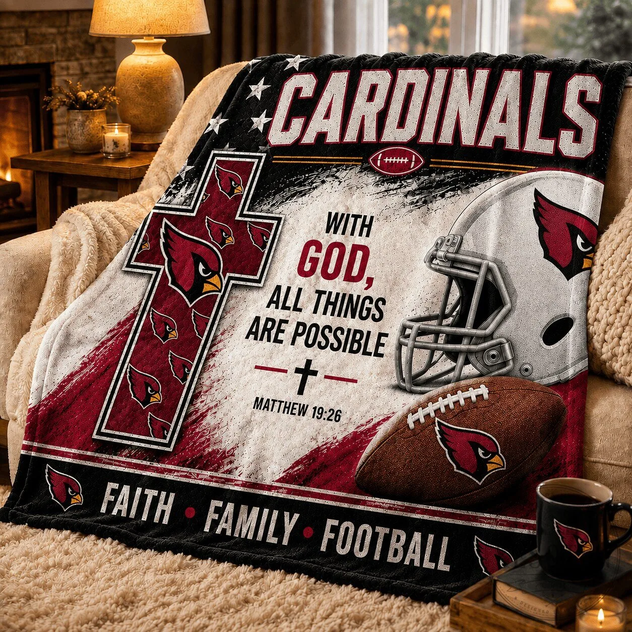 Arizona Cardinals Faith Family Football With God All Things Are Possible Blanket 5 Arizona Cardinals Faith Family Football With God All Things Are Possible Blanket