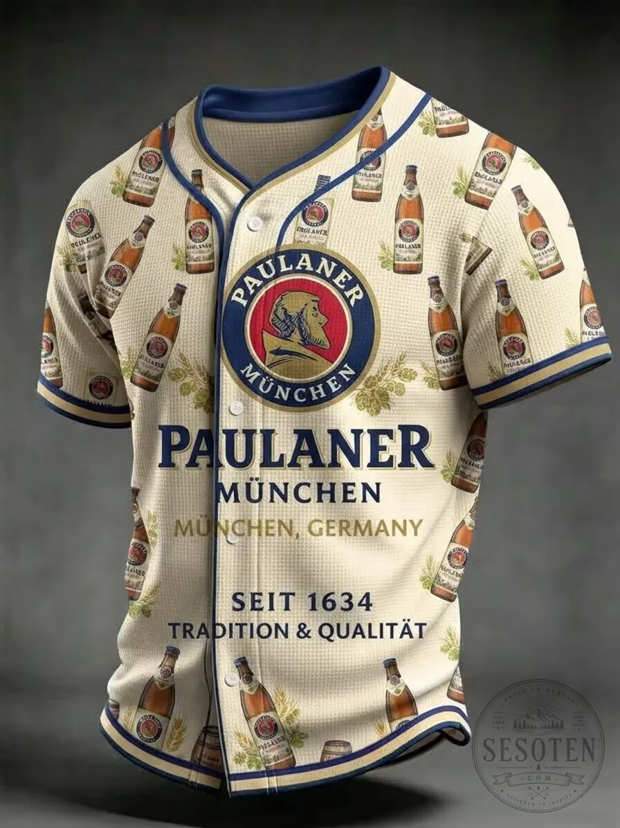 Paulaner München German Beer Label Pattern Baseball Jersey