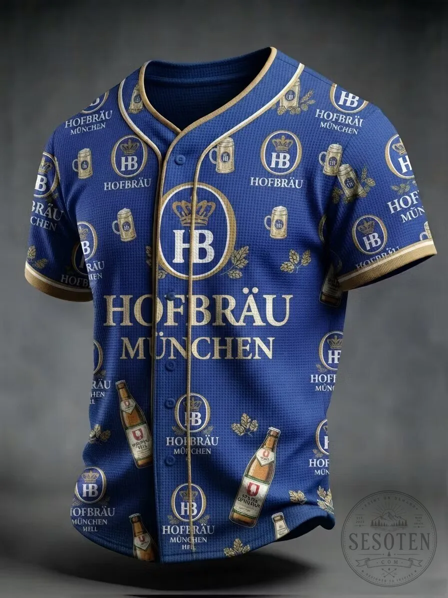 Hofbräu München Beer Logo Pattern Blue Baseball Jersey
