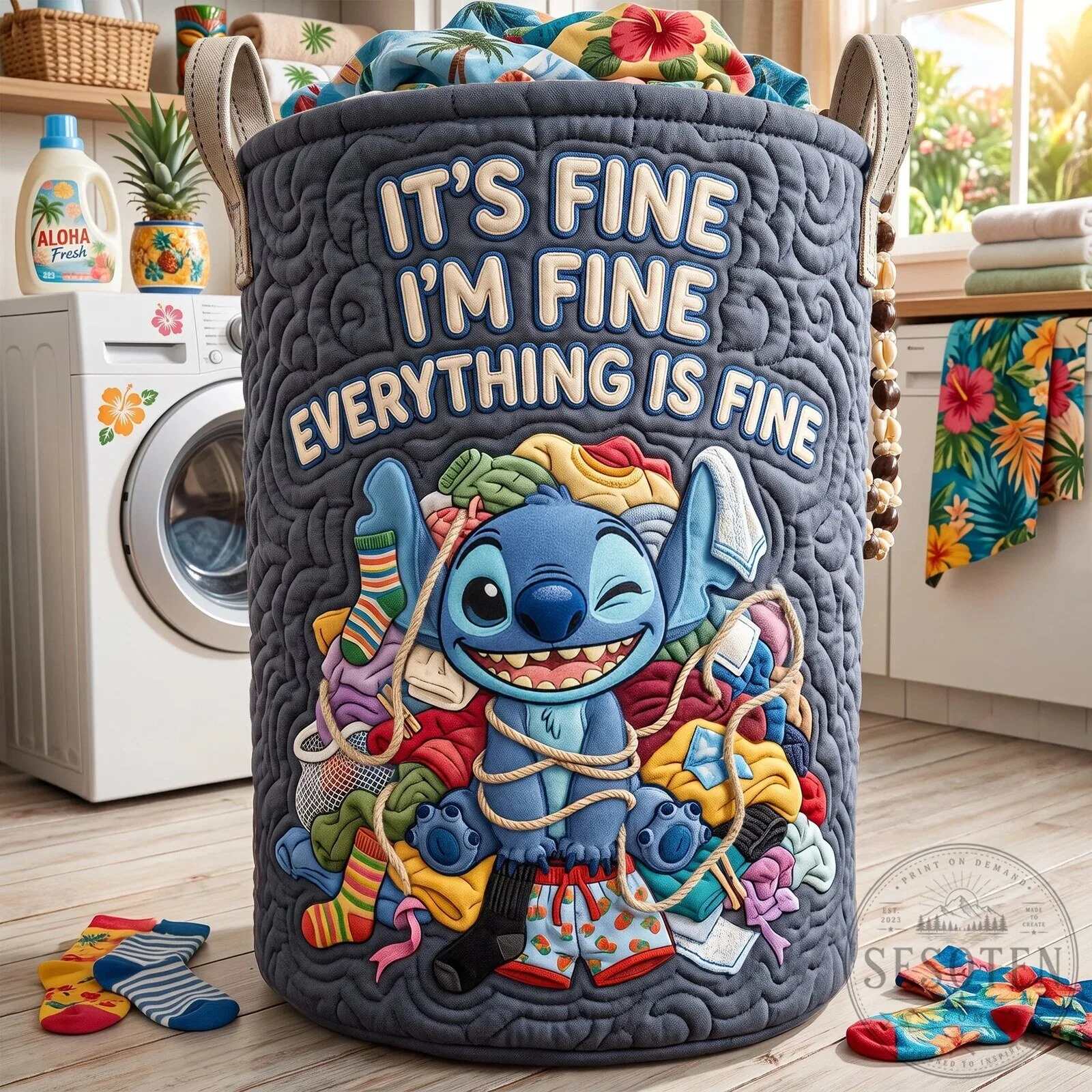 Disney Lilo and Stitch It's Fine I'm Fine Everything Is Fine Laundry Basket